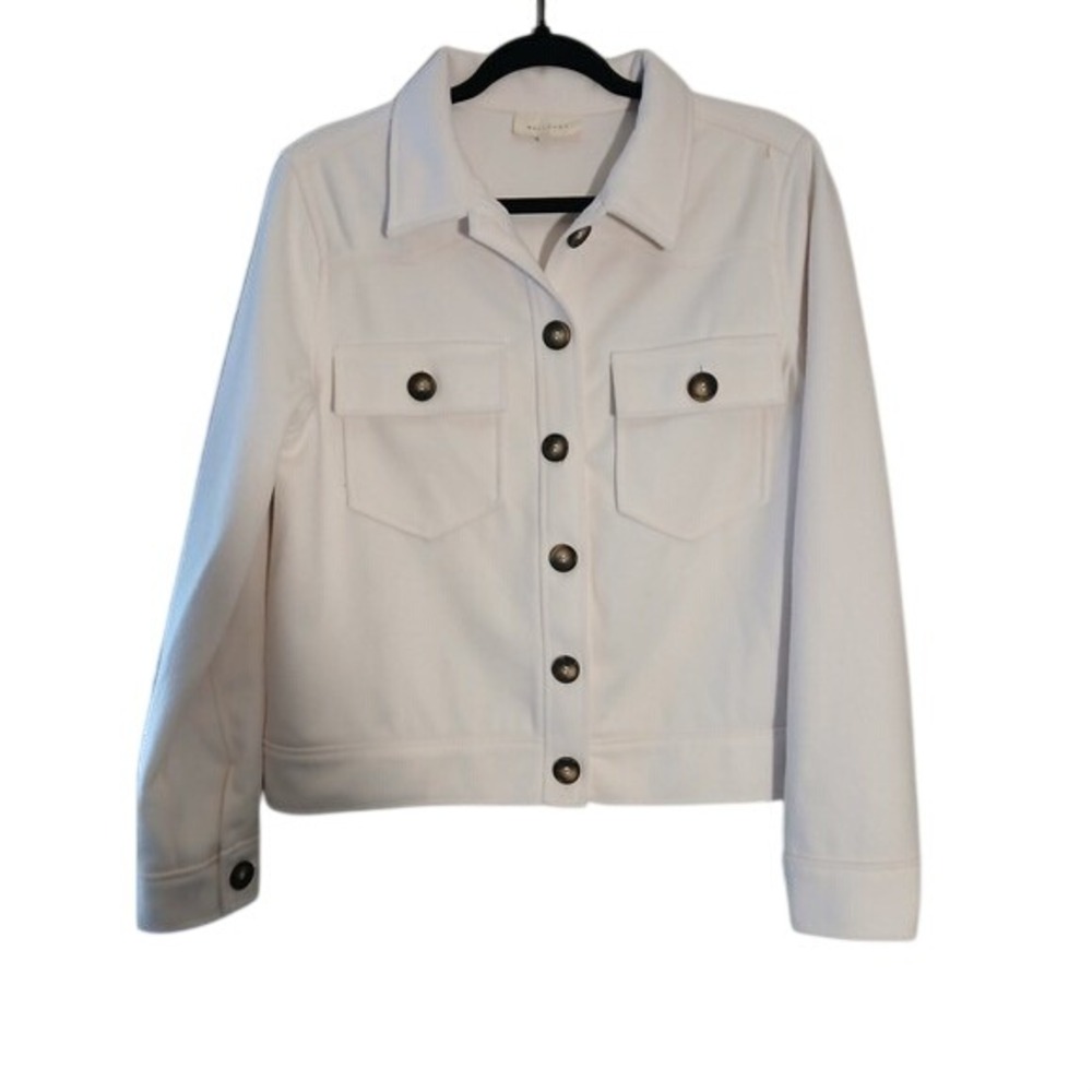 Melloday White Button Front Utility Jacket Fleece Shirt Jacket Size M